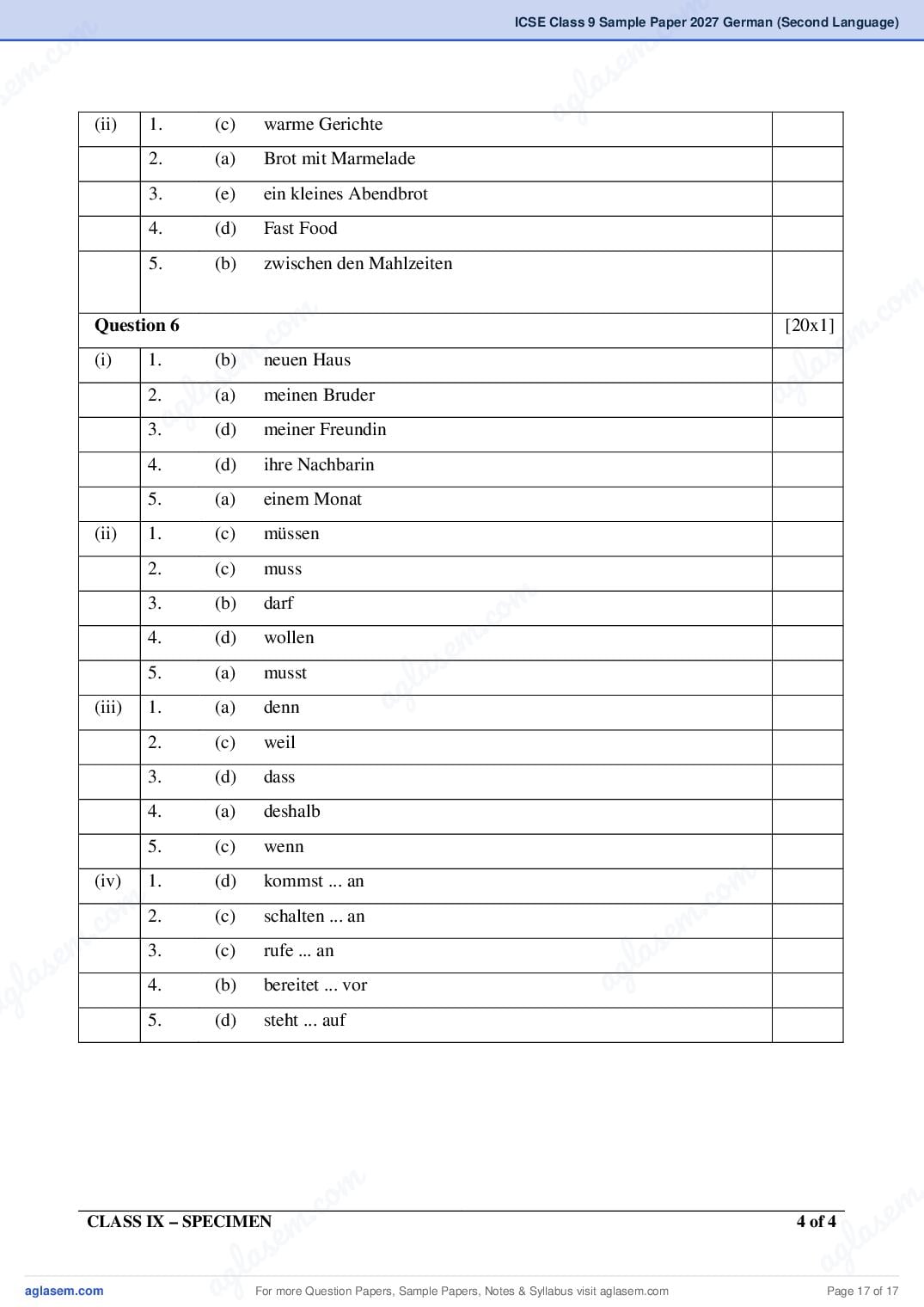 ICSE Class 9 German (Second Language) Specimen Paper 2027 (PDF)