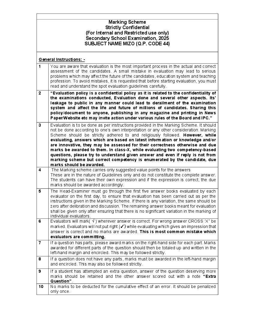 CBSE Class 10 Question Paper 2025 Solution Mizo - Page 1