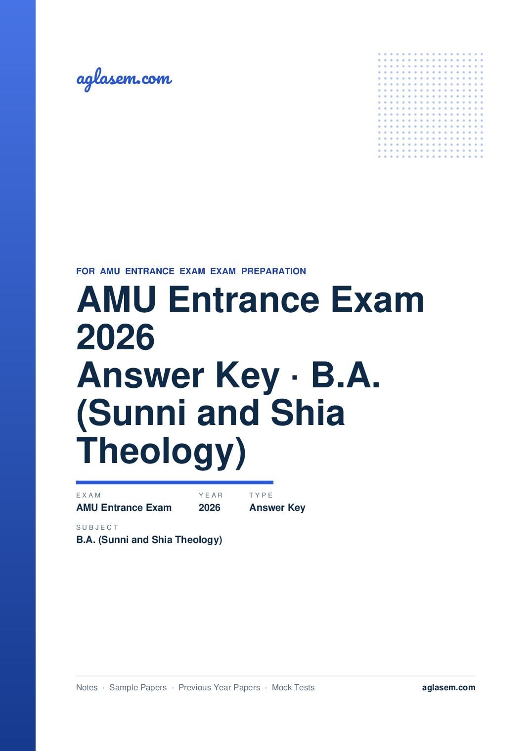 AMU Entrance Exam 2026 Answer Key B.A. (Sunni and Shia Theology) - Page 1 of 2