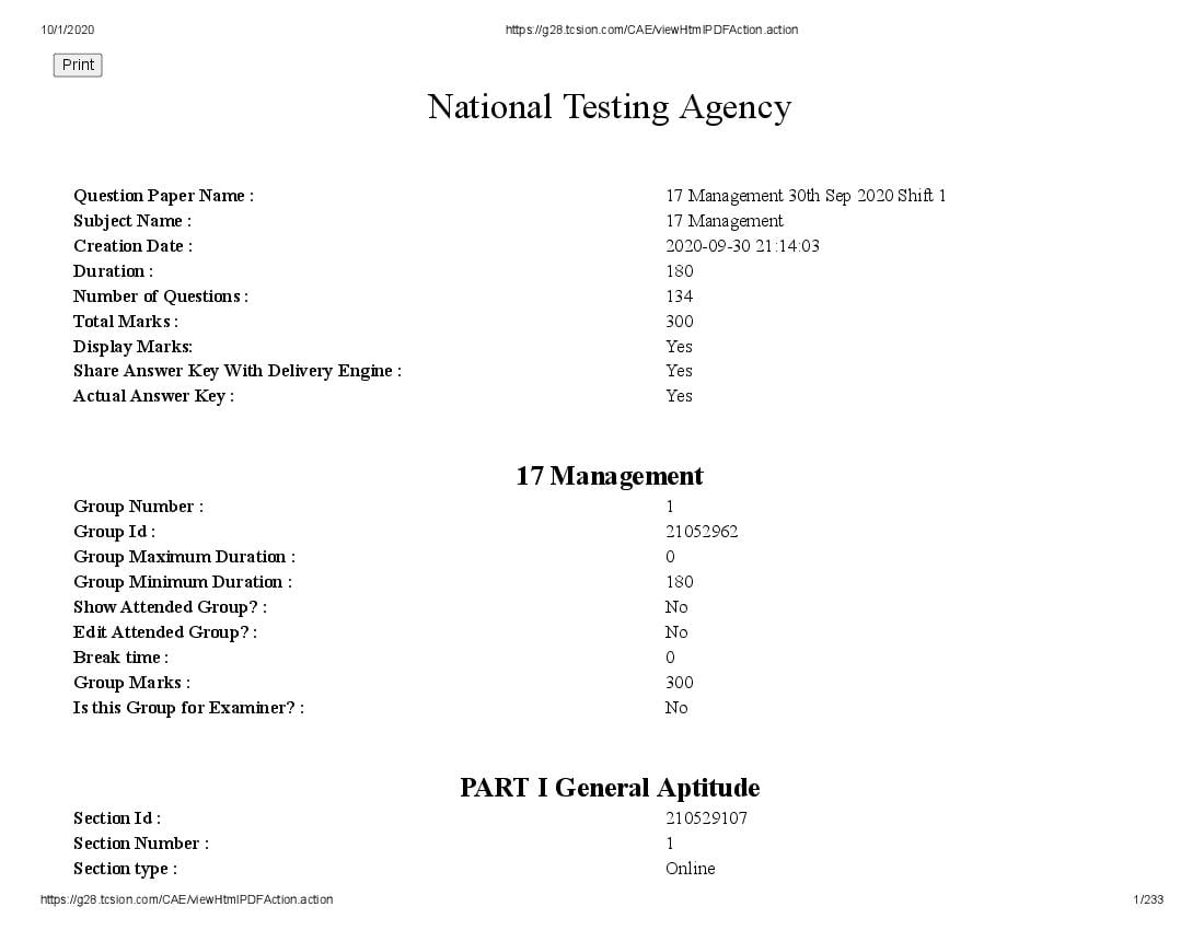 UGC NET 2020 Question Paper for 17 Management - Page 1