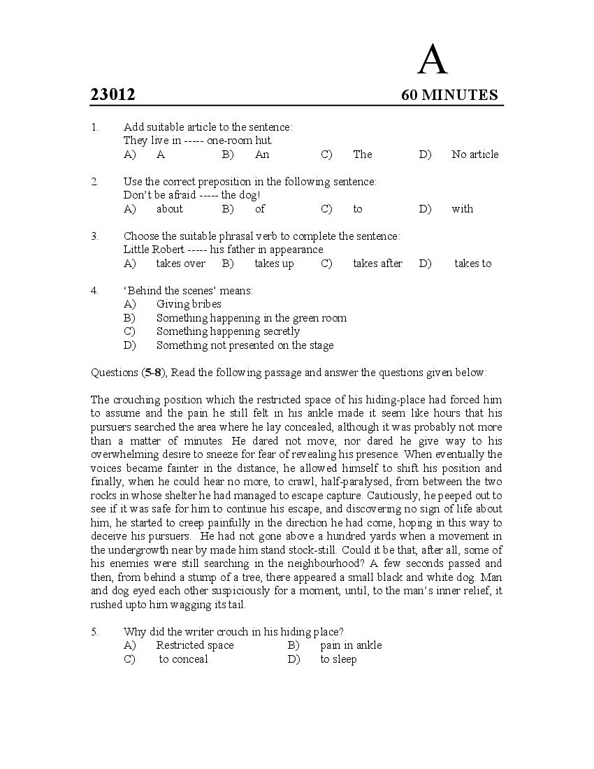 IFTK Entrance Exam 2023 Question Paper - Page 1