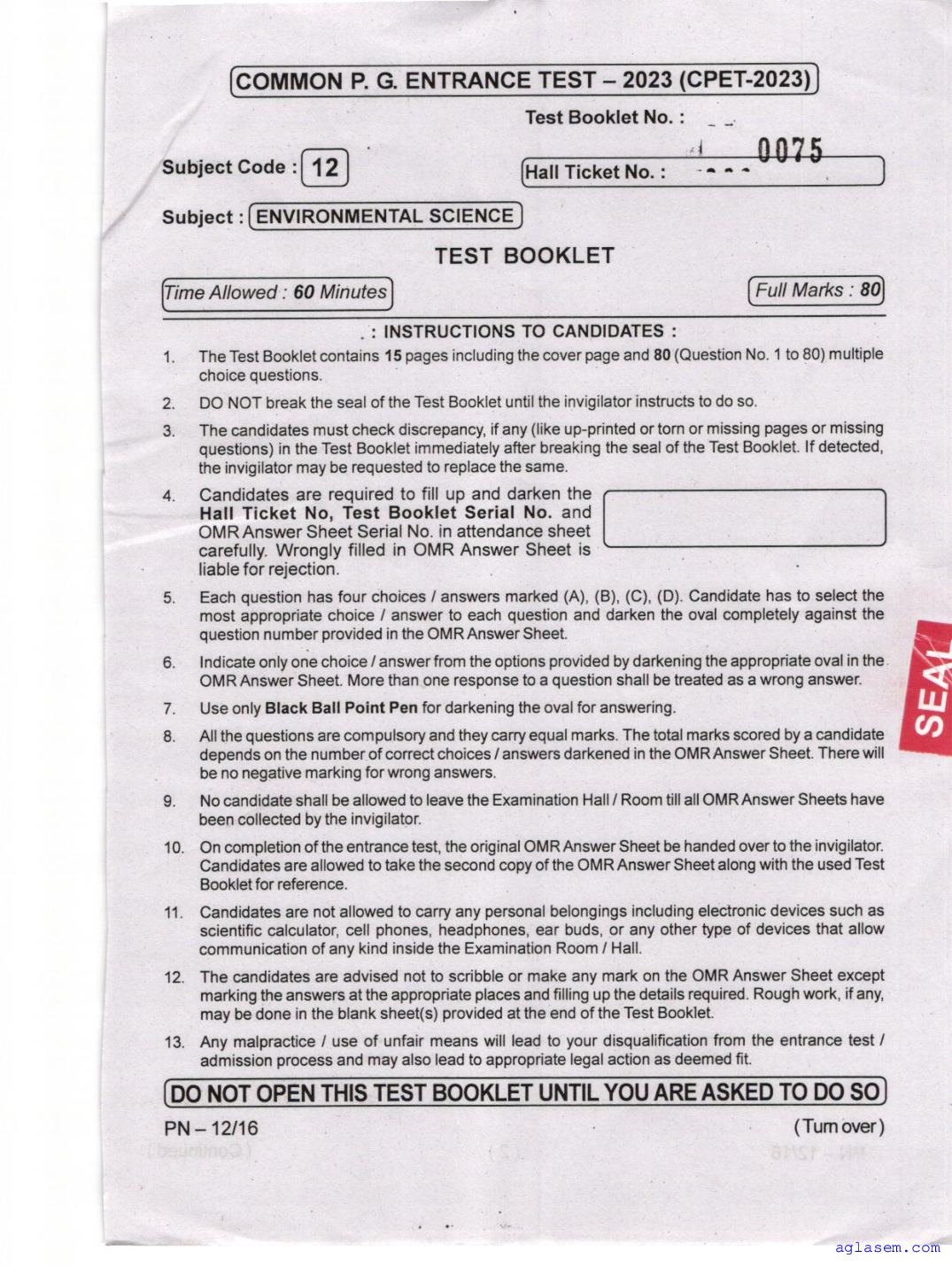 Odisha CPET 2023 Question Paper Environmental Science - Page 1 of 16