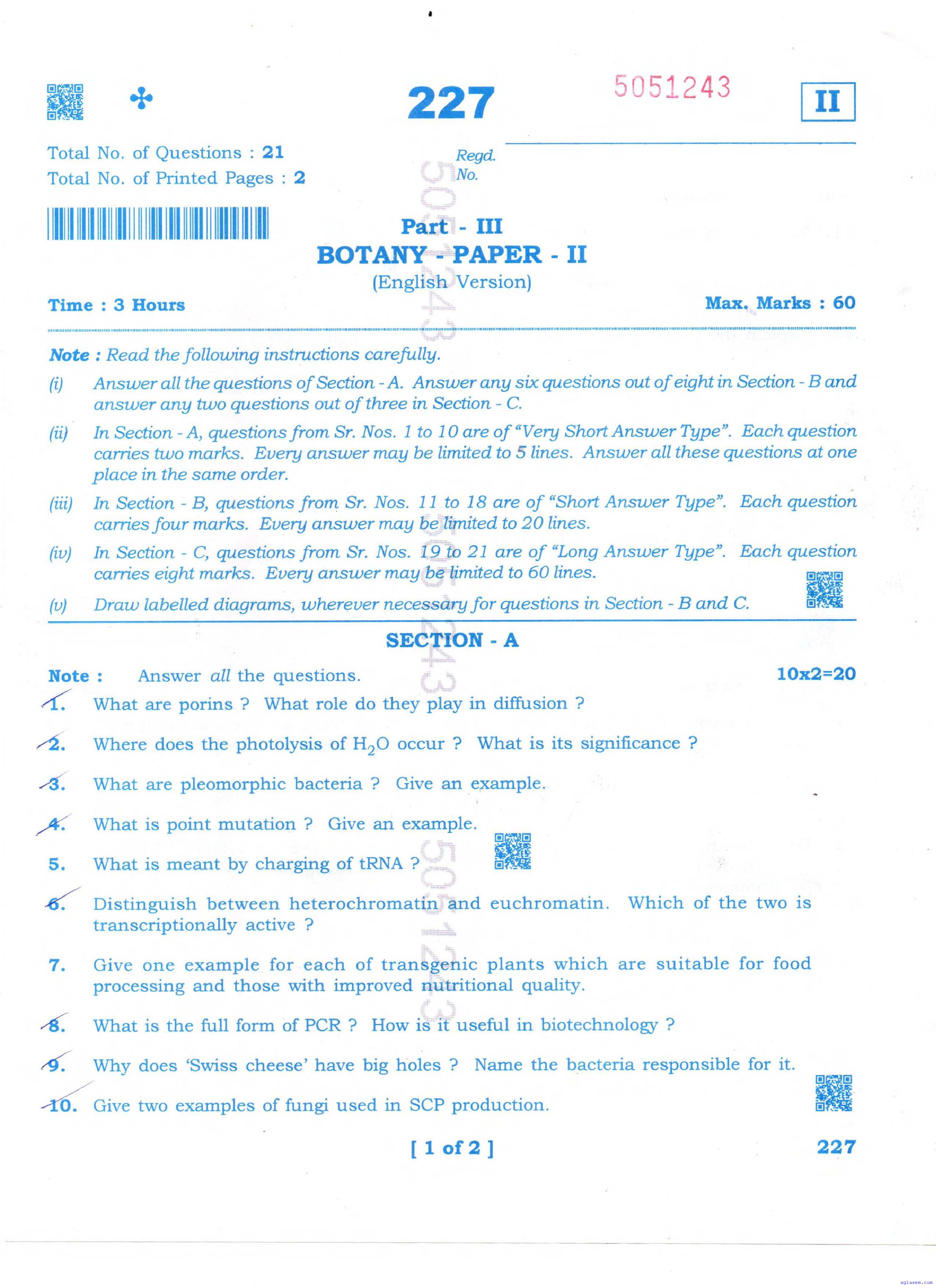 AP 12th Question Paper 2025 Botany - Page 1 of 2