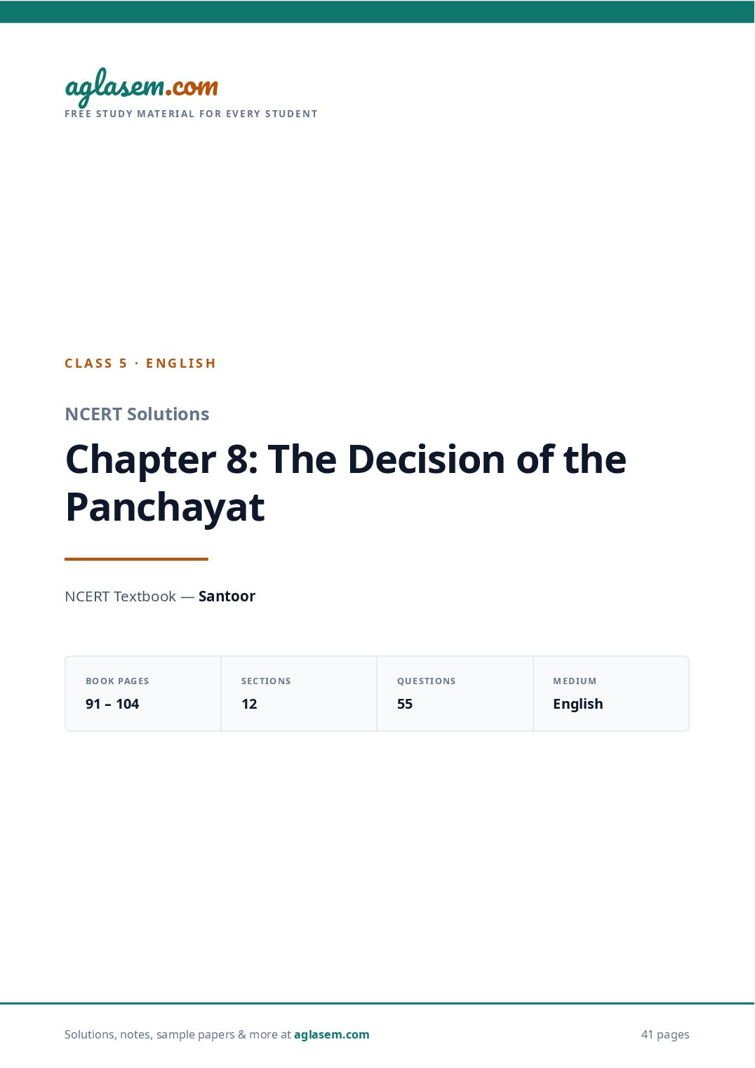NCERT Solutions Class 5 English Chapter 8 the Decision of the Panchayat - Page 1 of 42