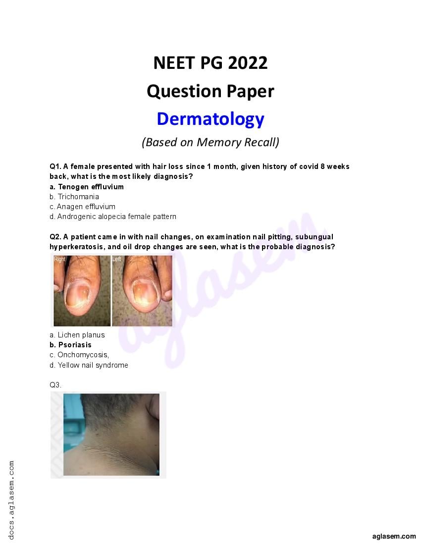 NEET PG 2022 Question Paper Dermatology - Page 1