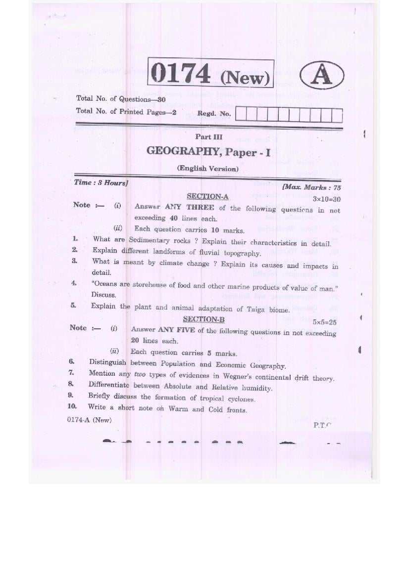 TS Inter 1st Year Model Paper 2023 Geography - Page 1