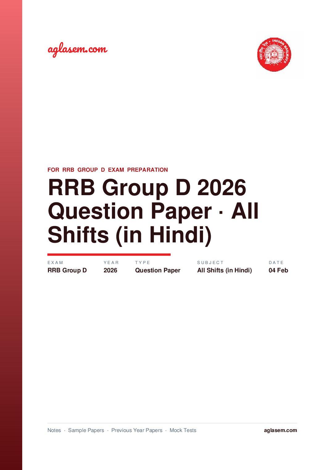 RRB Group D 2026 Question Paper 04 Feb All Shifts (in Hindi) - Page 1 of 51