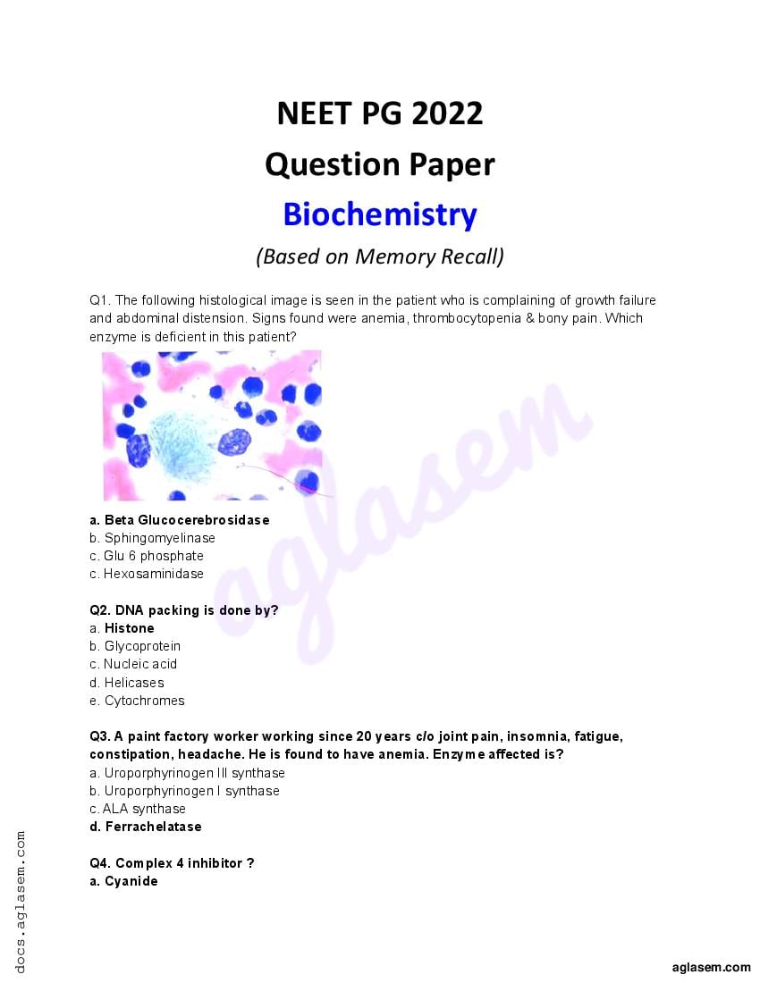 NEET PG 2022 Question Paper Biochemistry - Page 1