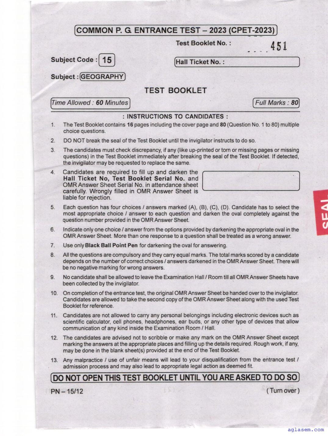 Odisha CPET 2023 Question Paper Geography - Page 1 of 16