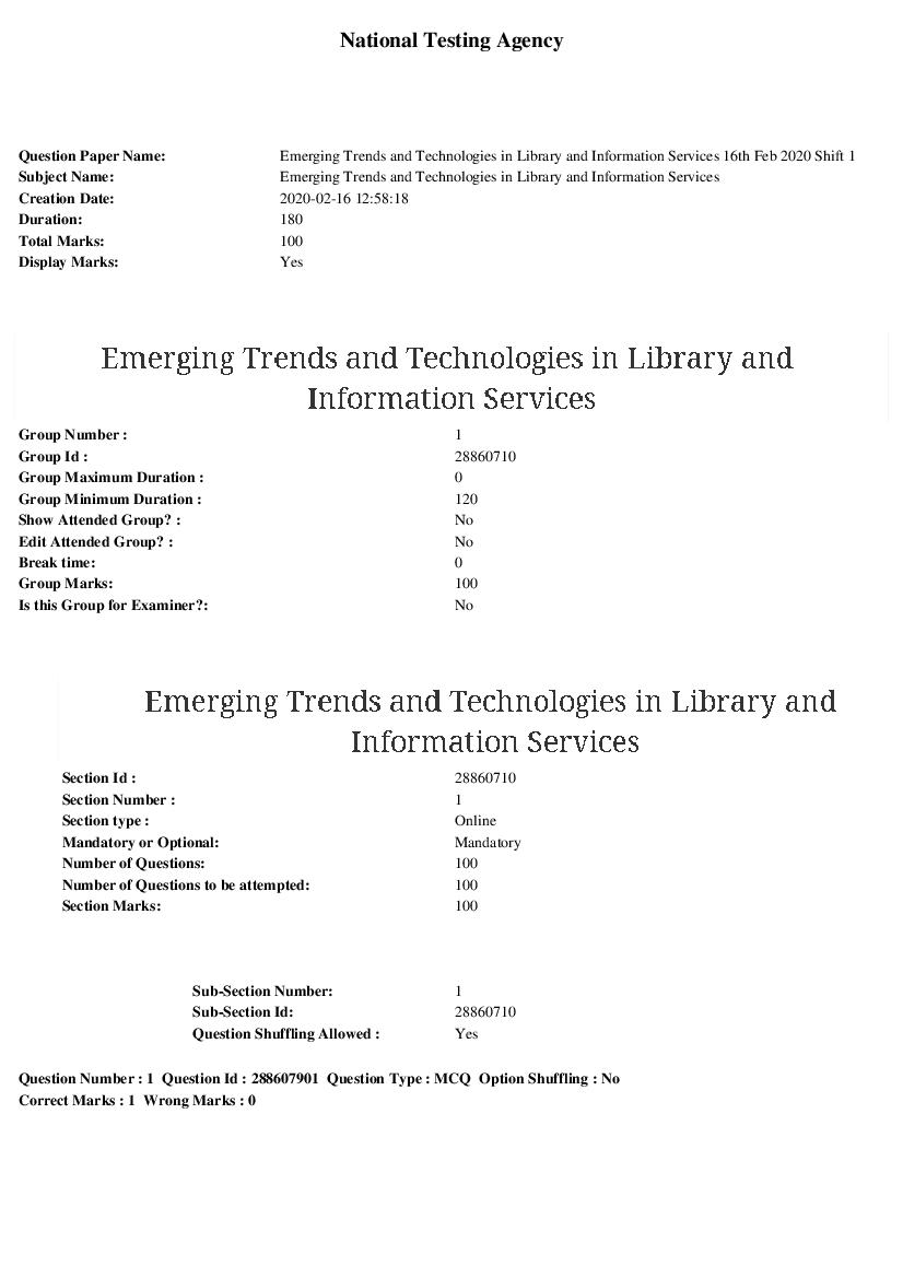 ARPIT 2020 Question Paper for Emerging Trends and Technologies in Library and Information Services - Page 1 of 39