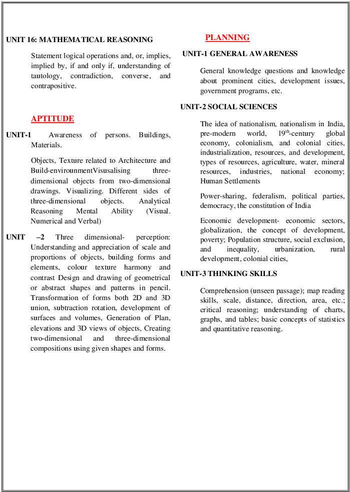 JEE Main 2023 Paper 2B (B.Planning) Syllabus (PDF) - Download Here