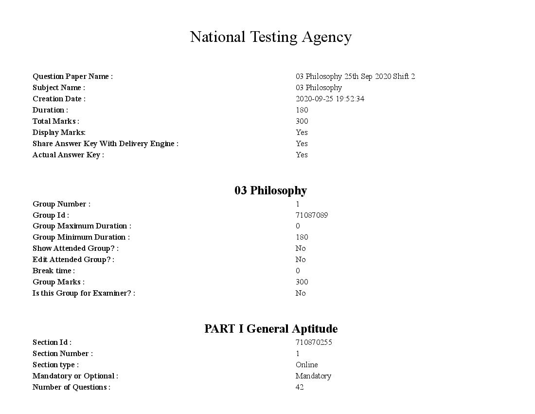 UGC NET 2020 Question Paper for 03 Philosophy - Page 1