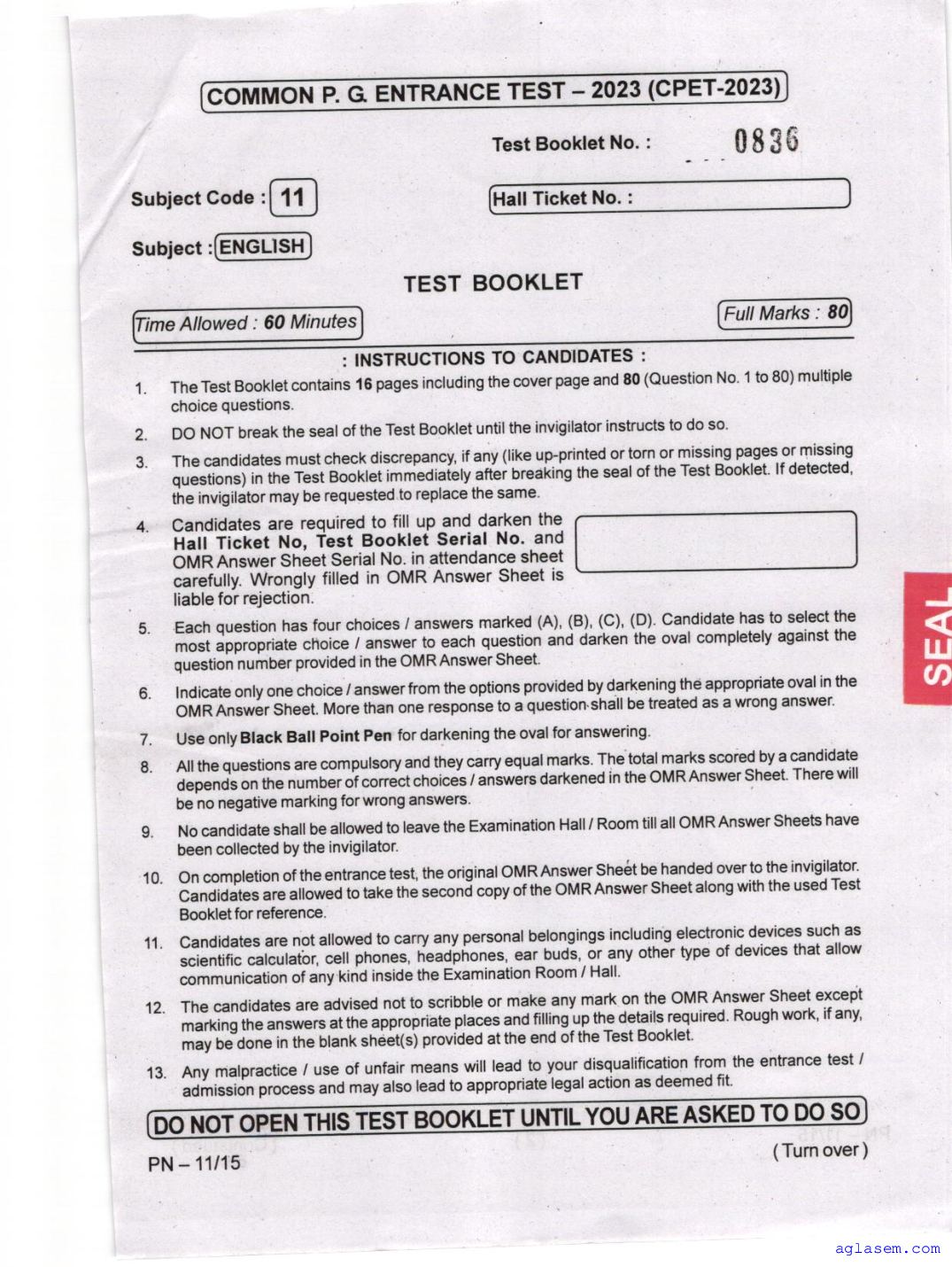 Odisha CPET 2023 Question Paper English - Page 1 of 16
