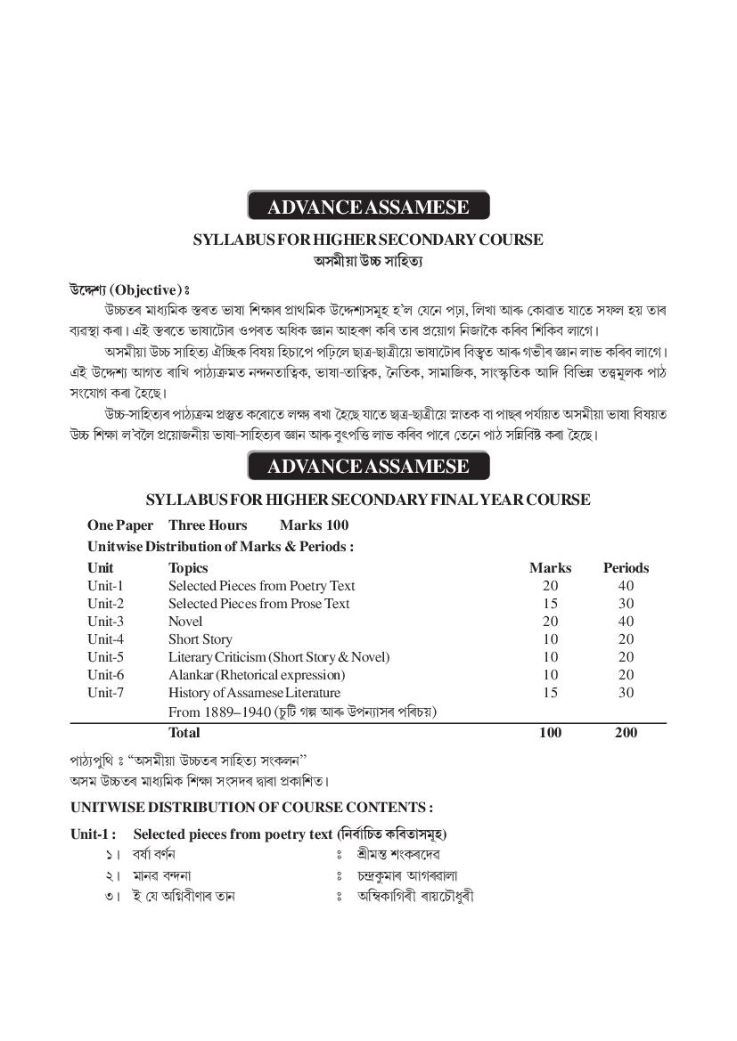 AHSEC 2nd Year Syllabus Advance Assamese - Page 1