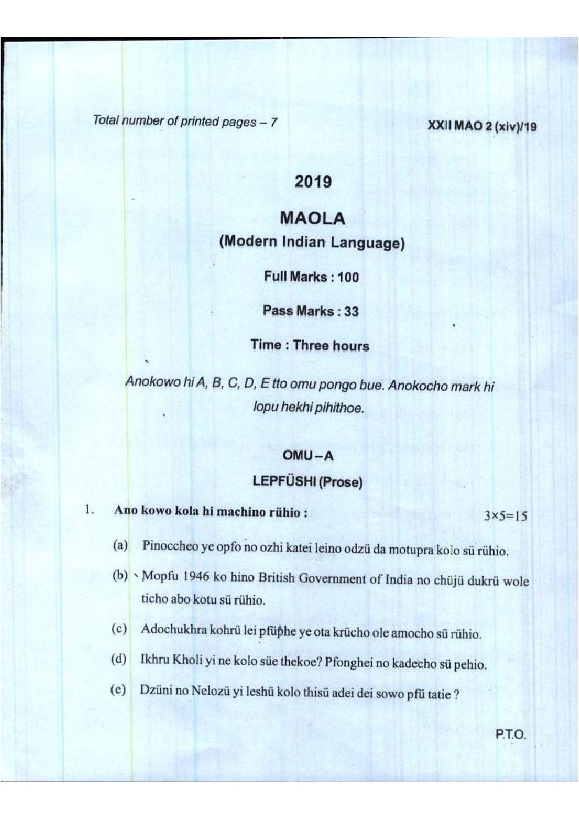Manipur Board Class 12 Question Paper 2019 for Mao - Page 1