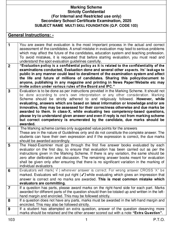 CBSE Class 10 Question Paper 2025 Solution Multi Skill Foundation - Page 1