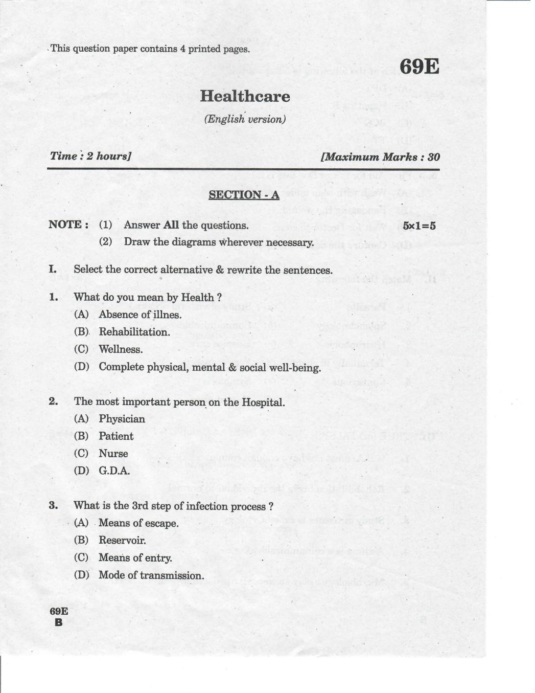 AP 10th Class Question Paper 2019 Healthcare (English Medium) - Page 1