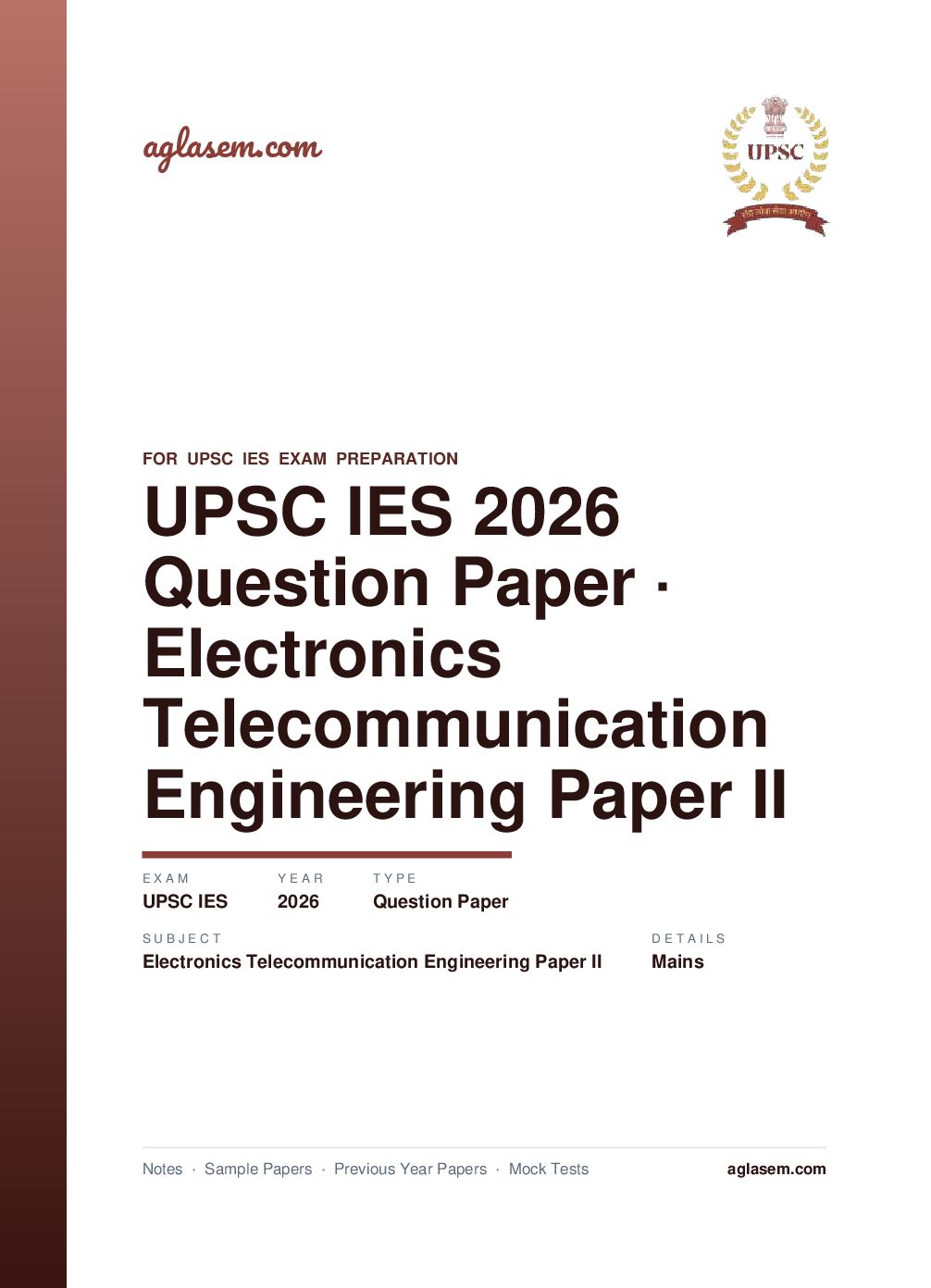 UPSC IES 2026 (Mains) Question Paper for Electronics and Telecommunication Engineering Paper II - Page 1 of 13