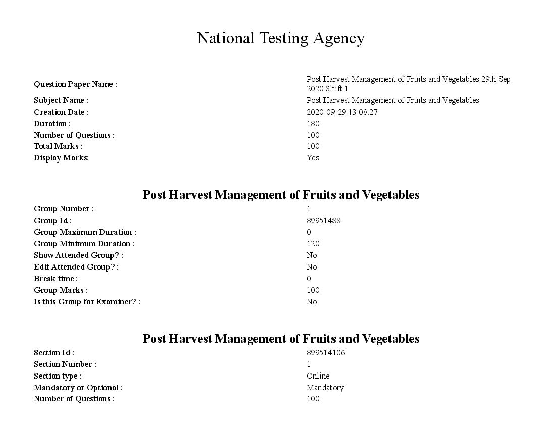 SWAYAM 2020 Question Paper Post Harvest Management of Fruits and Vegetables - Page 1 of 49