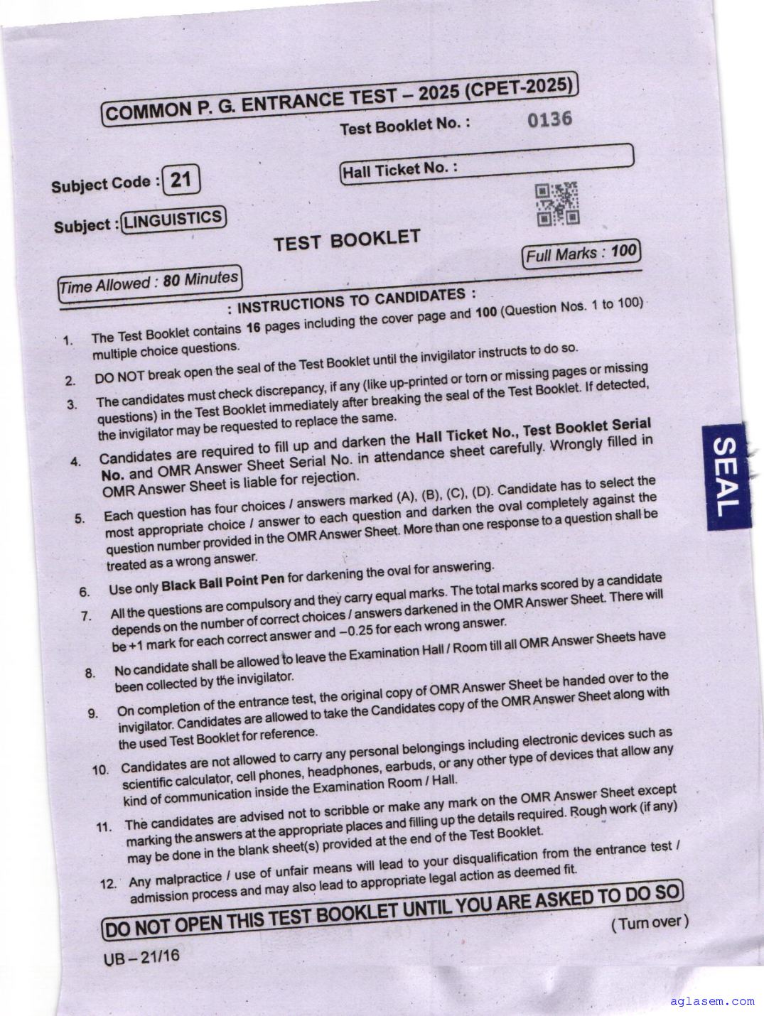 Odisha CPET 2025 Question Paper Linguistics - Page 1 of 16