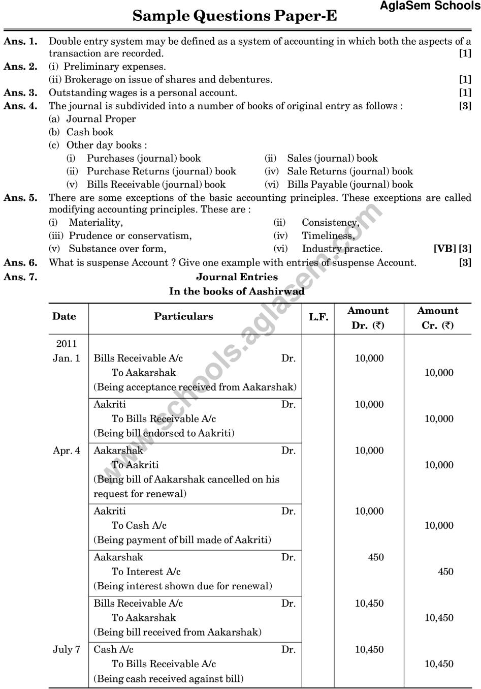 CBSE Class 11 Sample Paper for Accountancy Set e - Page 1