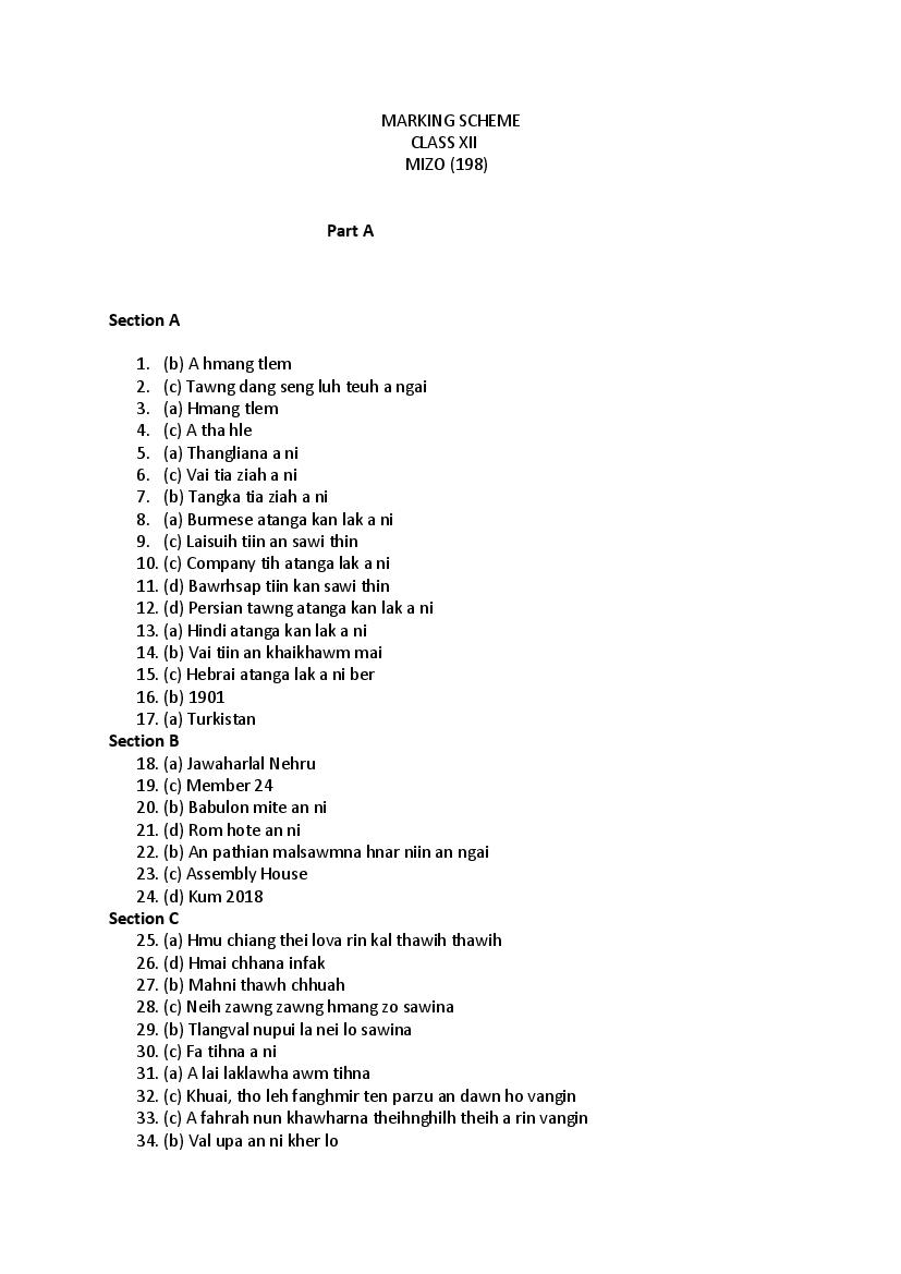 CBSE Class 12 Sample Paper 2023 Solution Mizo - Page 1