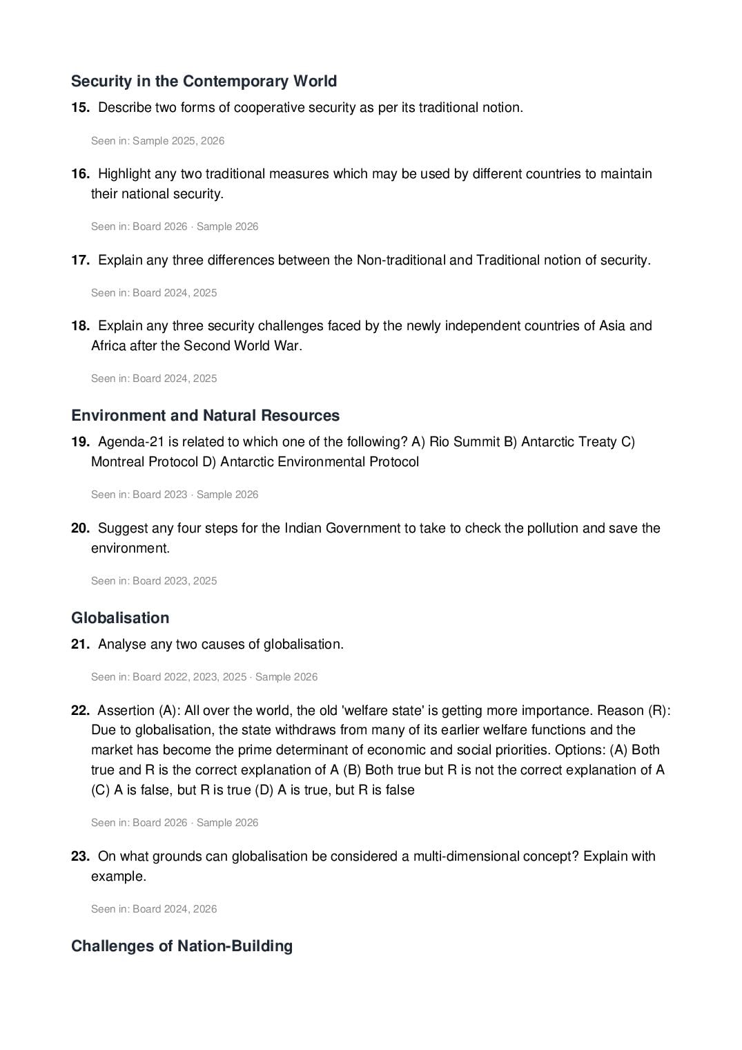CBSE Class 12 Political Science Important Questions 2027 (PDF)