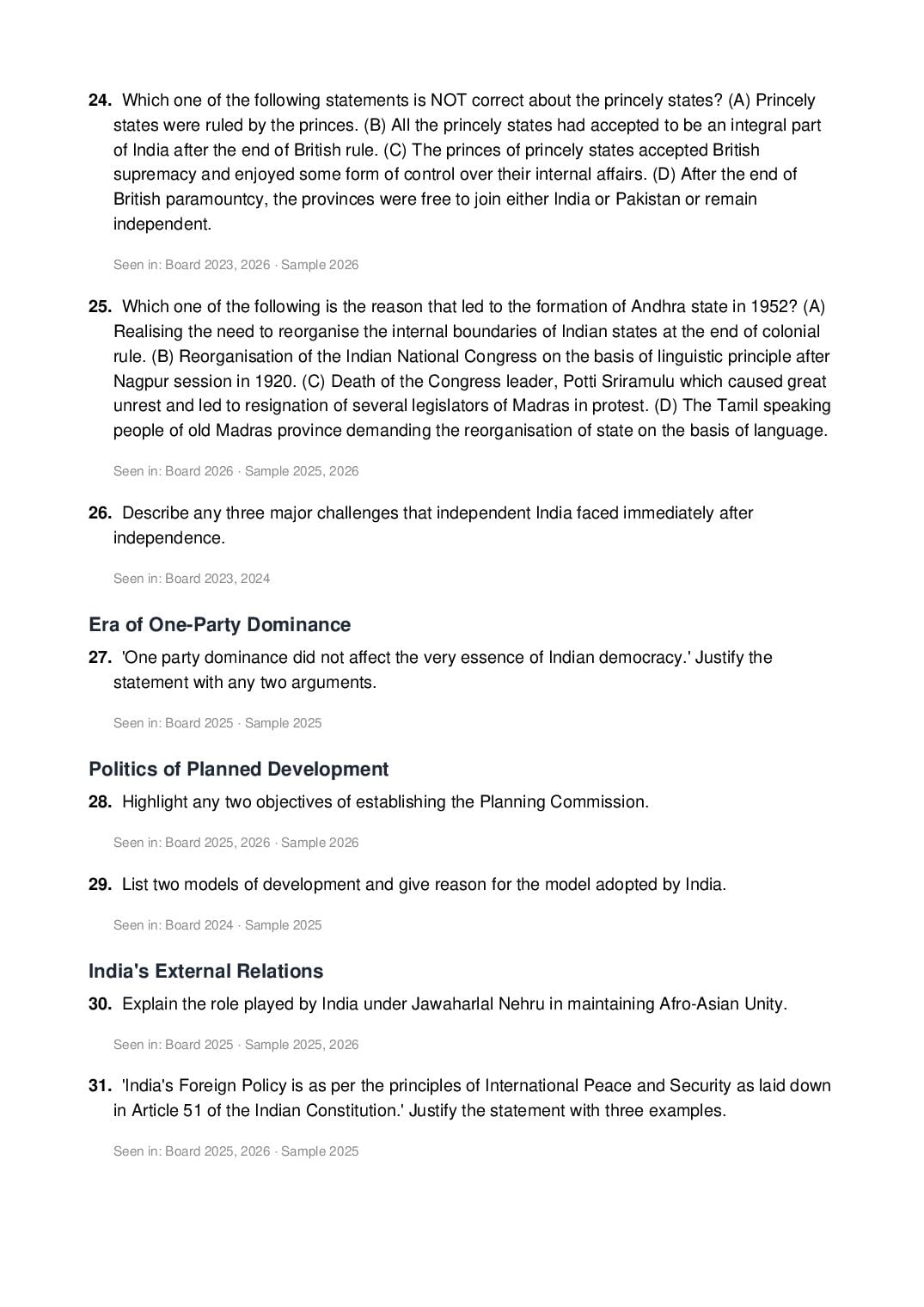 CBSE Class 12 Political Science Important Questions 2027 (PDF)