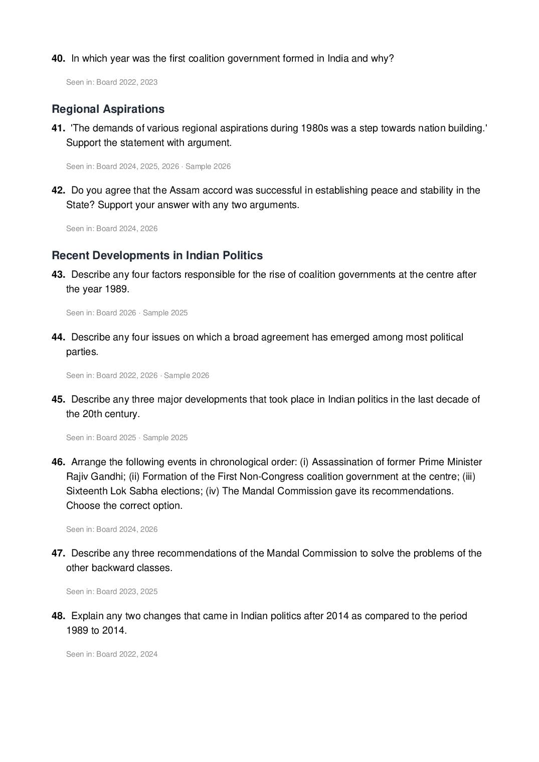 CBSE Class 12 Political Science Important Questions 2027 (PDF)