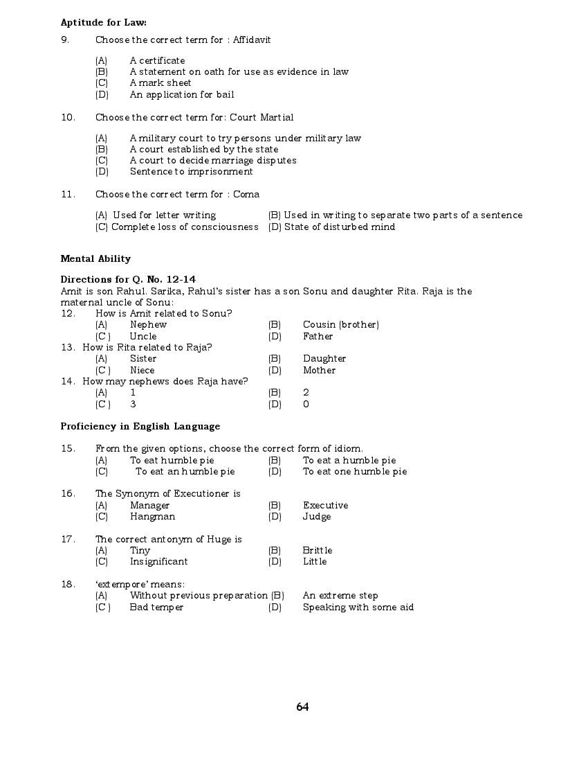 PU BA / B.Com LLB Sample Question Paper 2023 - Download UG LAW Sample ...