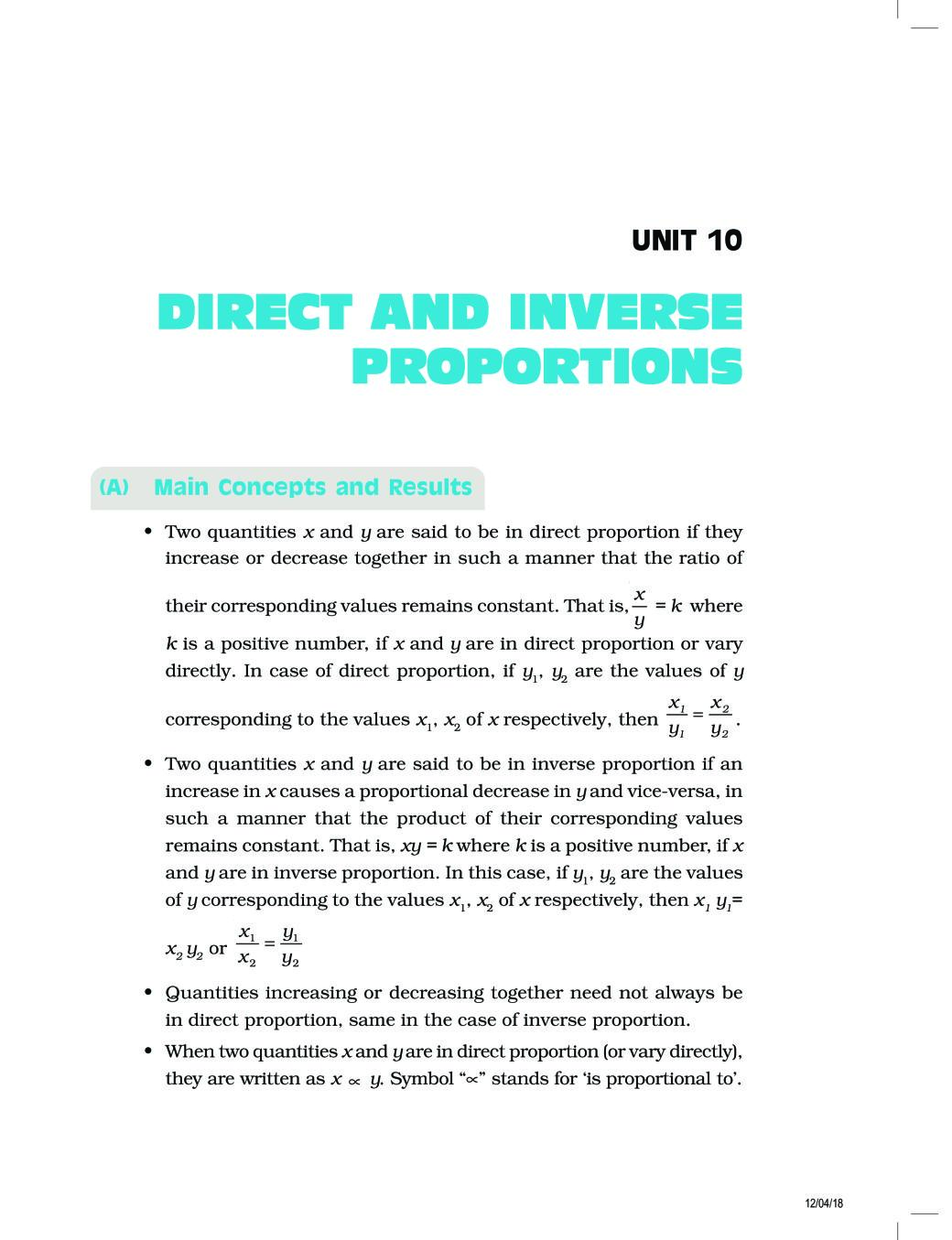 NCERT Exemplar Class 08 Maths Unit 10 Direct  Inverse Proportions - Page 1