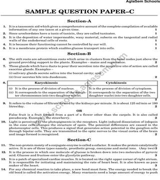 CBSE Class 11 Sample Paper for Biology Set c - Download PDF | AglaSem