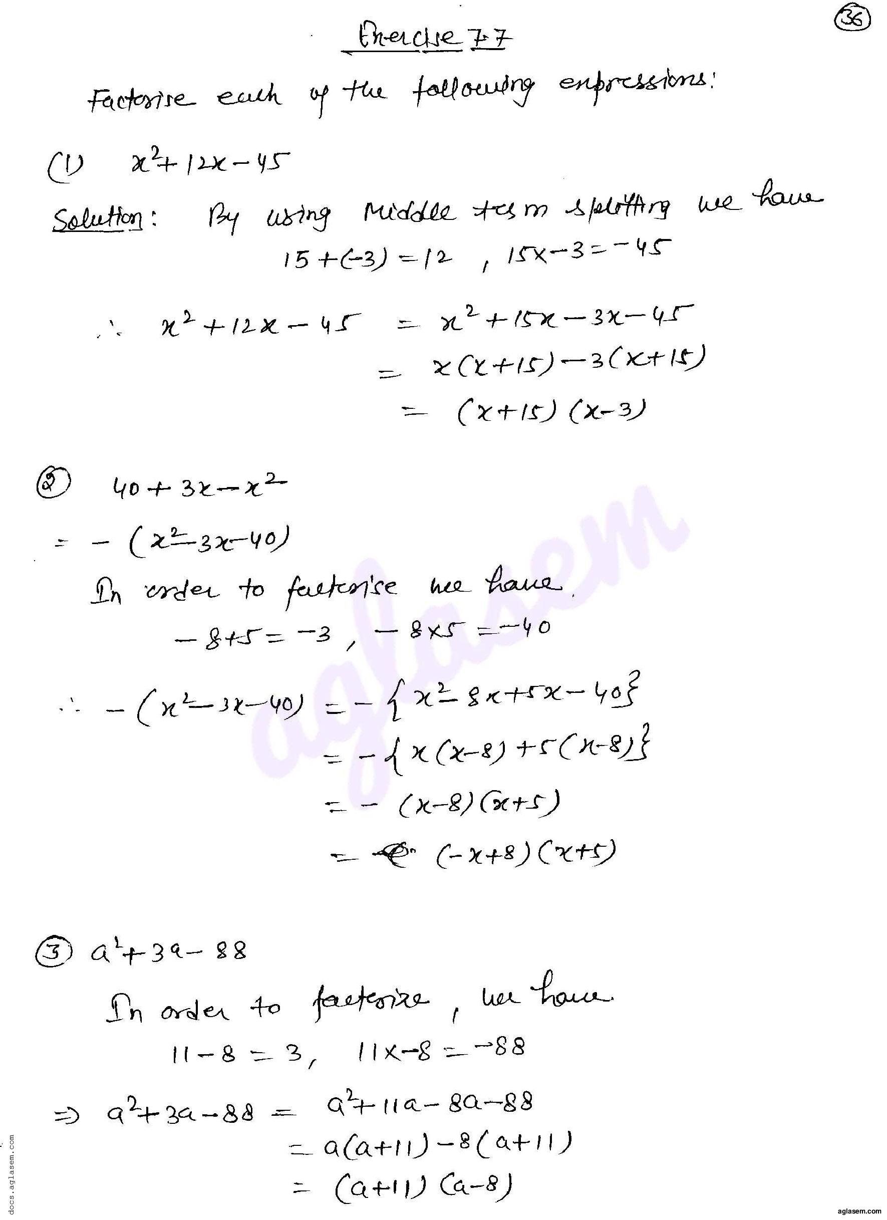 RD Sharma Solutions Class 8 Chapter 7 Factorization Exercise 7.7 - Page 1