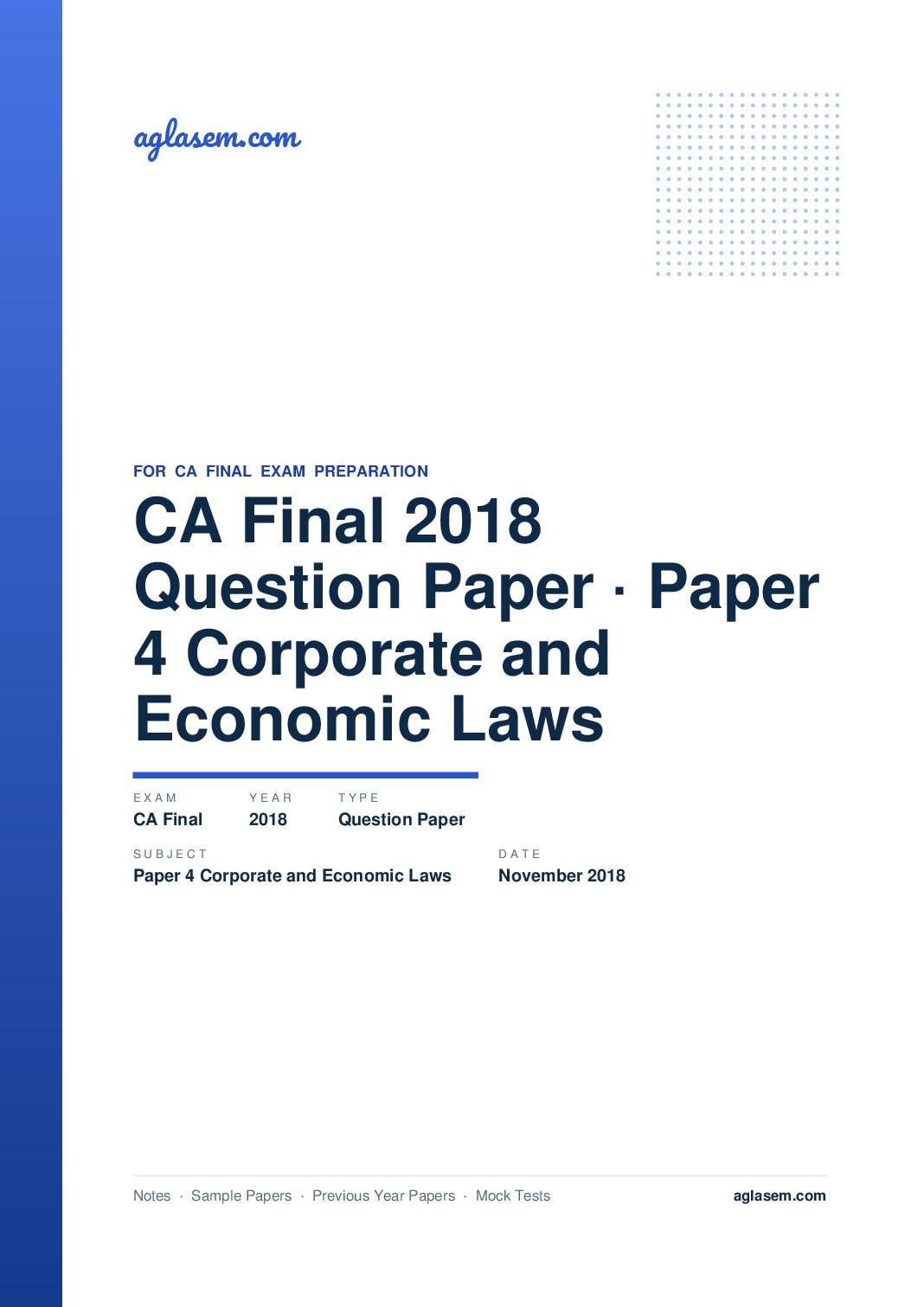 CA Final November 2018 Question Paper Paper 4 Corporate and Economic Laws - Page 1 of 12