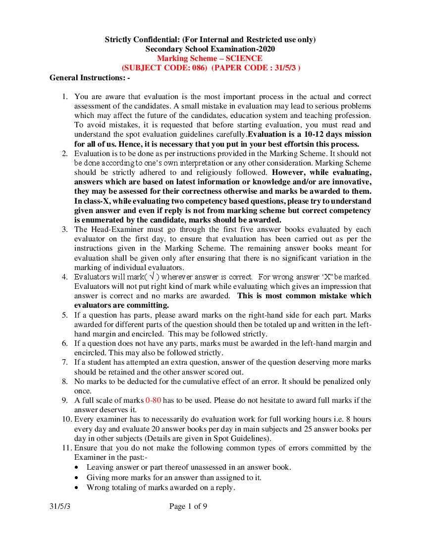 CBSE Class 10 Science Question Paper 2020 Set 31-5-3 Solutions - Page 1