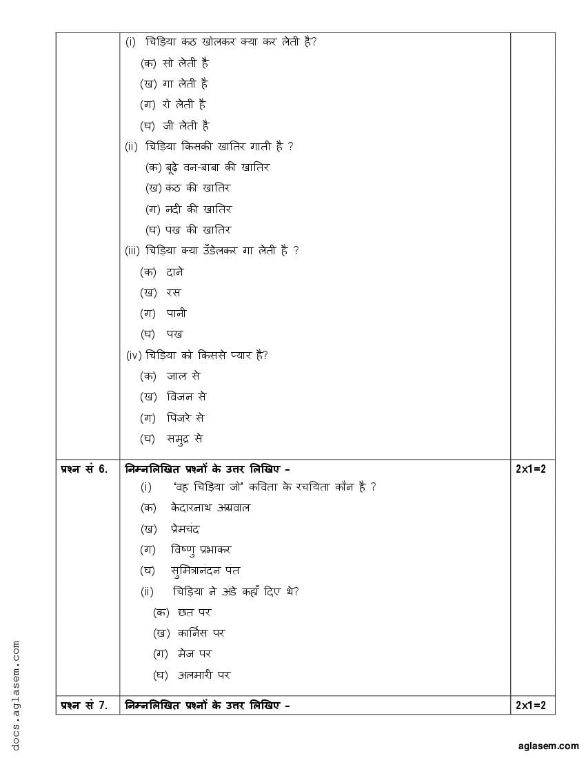 6th class hindi question paper essay 1