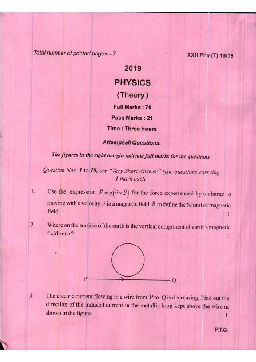 Manipur Board Class 12 Question Paper 2019 for Physics - Page 1