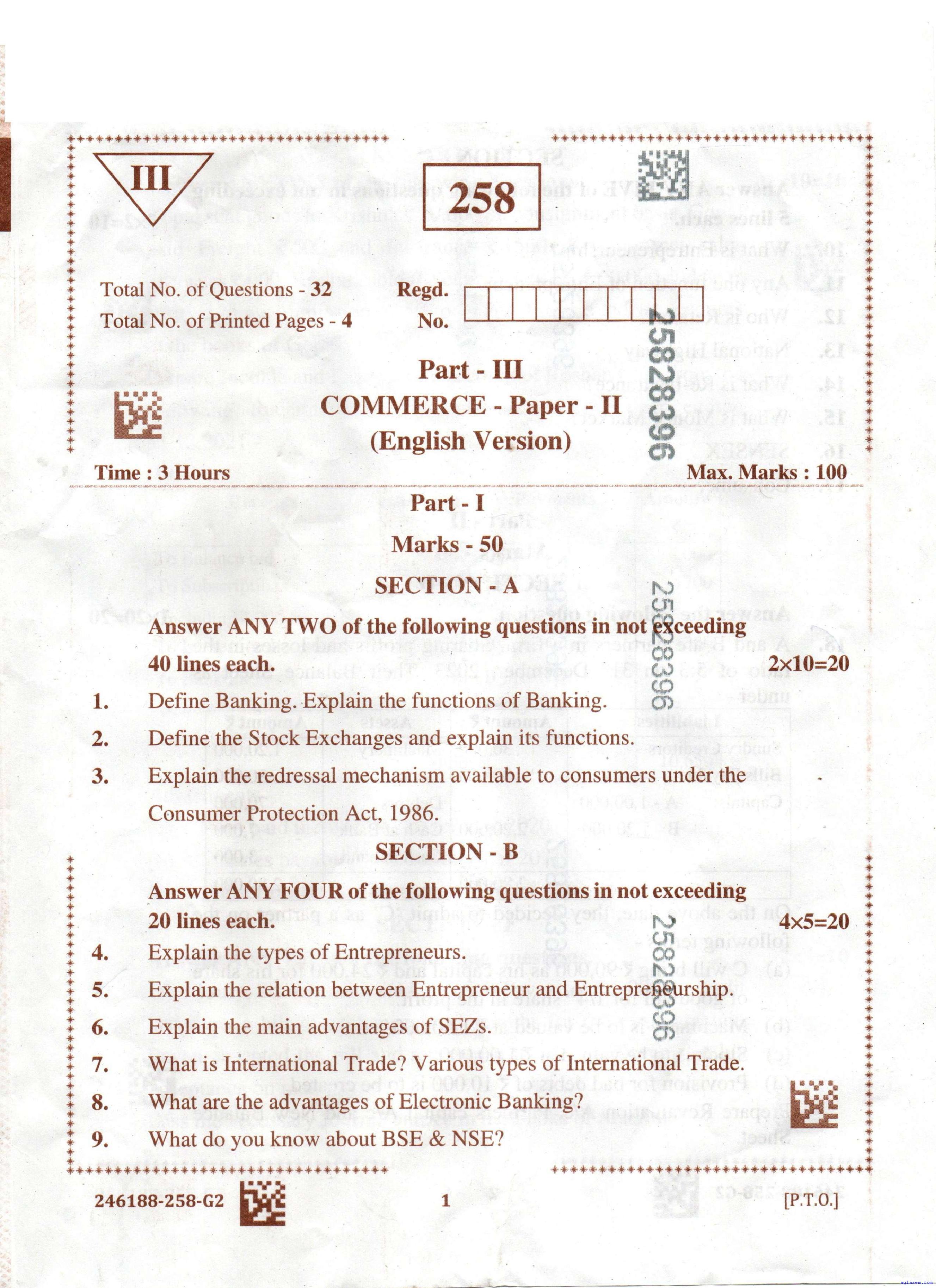 AP 12th Question Paper 2025 Commerce - Page 1 of 4