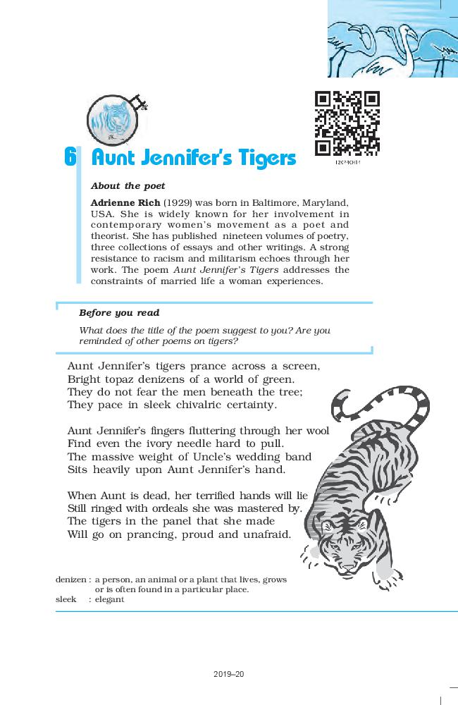NCERT Book Class 12 English (Flamingo) Poetry 6 Aunt Jennifer's Tigers - Page 1