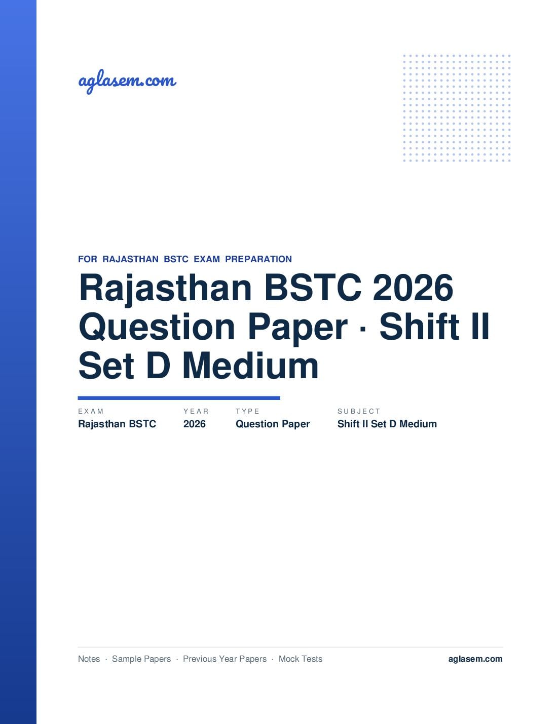 Rajasthan BSTC 2026 Question Paper Shift II Set D Medium - Page 1 of 25