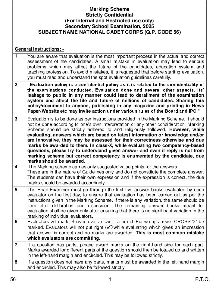 CBSE Class 10 Question Paper 2025 Solution National Cadet Corps - Page 1