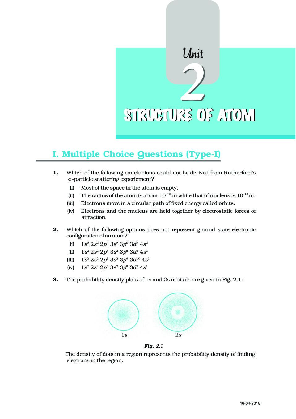 NCERT Exemplar Class 11 Chemistry Unit 2 Structure Of Atom