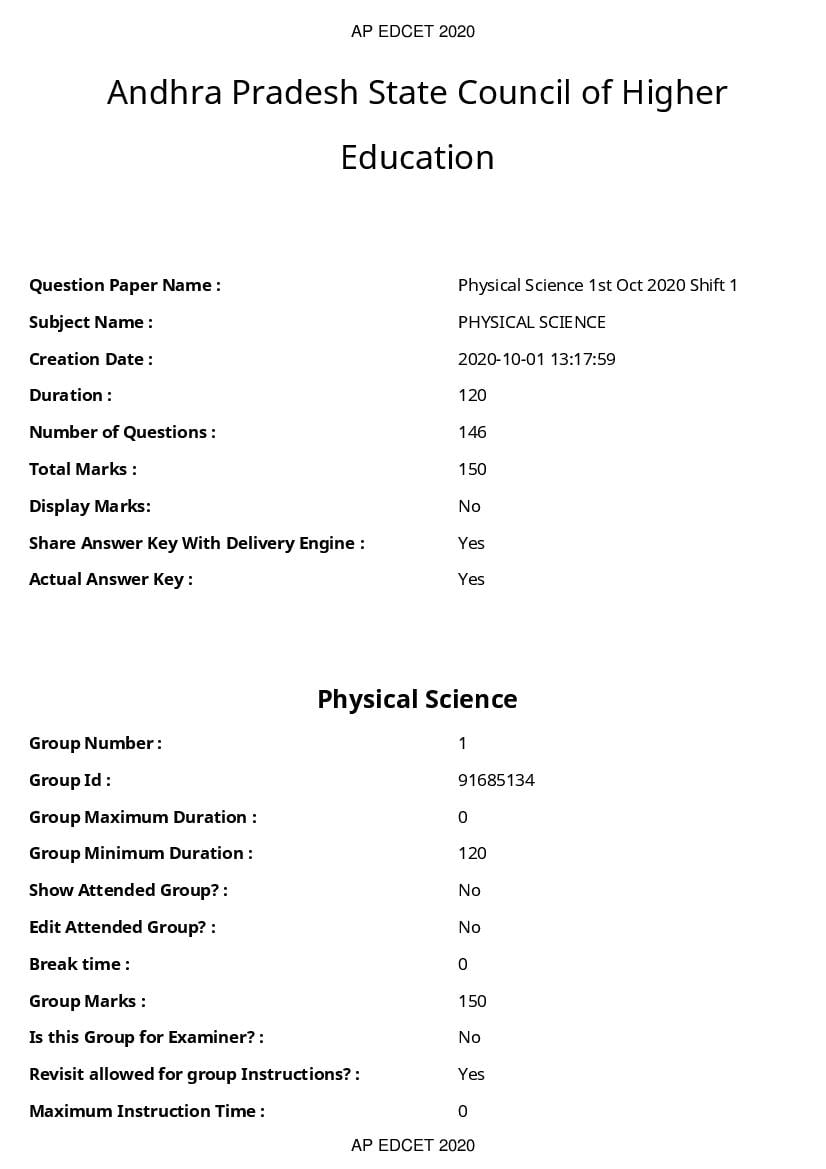 AP EDCET 2020 Question Paper for Physical Sciences - Page 1