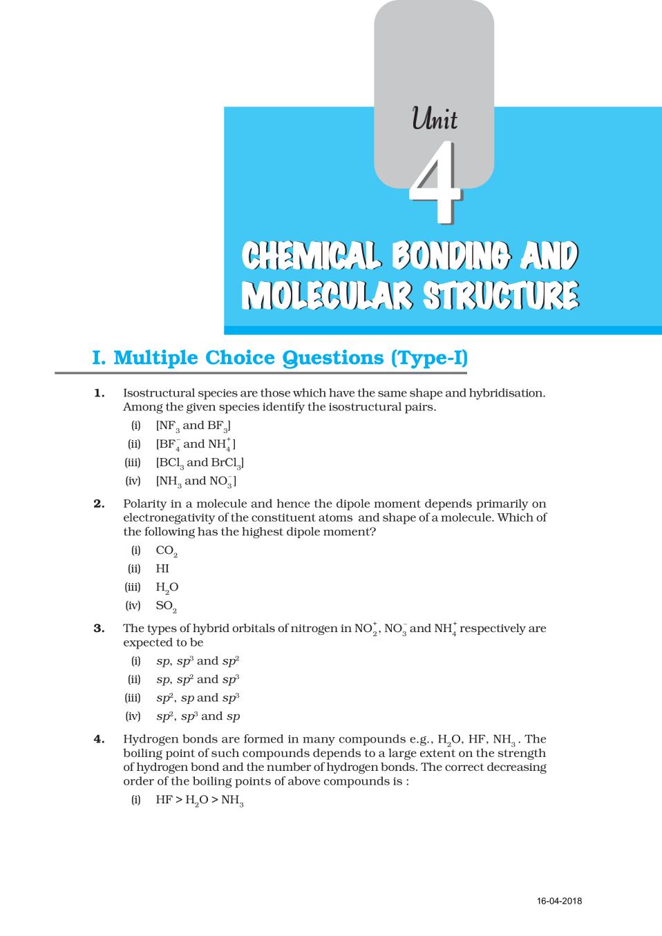 NCERT Exemplar Class 11 Chemistry unit 4 Chemical bonding and molecular Structure - Page 1