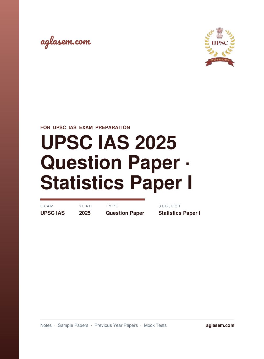 UPSC IAS 2025 Question Paper for Statistics Paper I - Page 1 of 13
