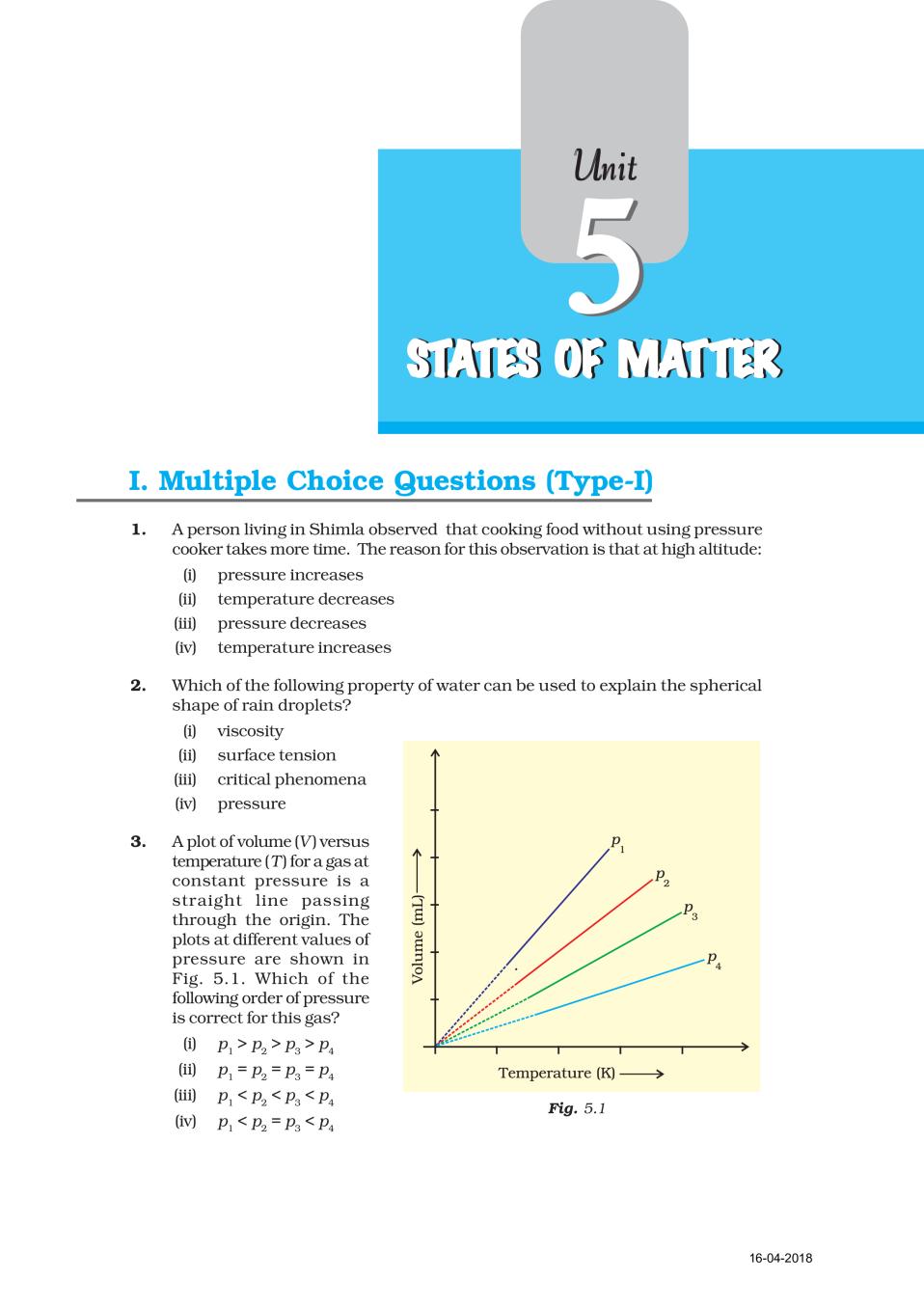 NCERT Exemplar Class 11 Chemistry unit 5 States of matter - Page 1