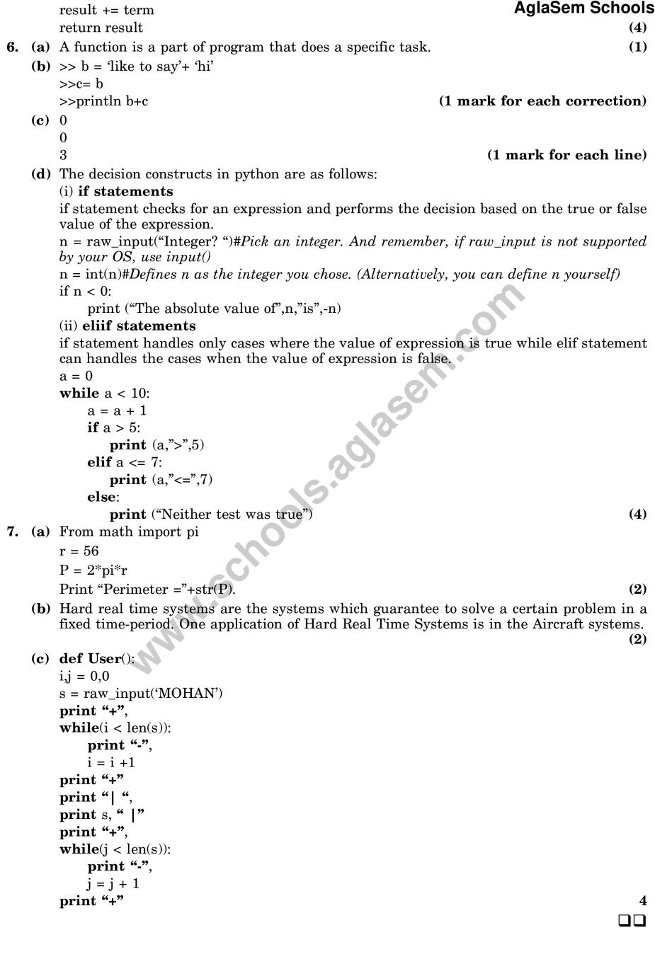 CBSE Sample Paper For Class 11 Computer Science (Solved) – Set D