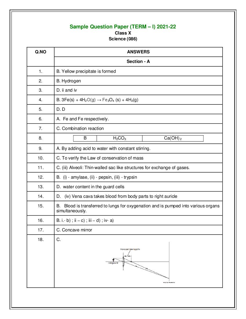 CBSE Class 10 Marking Scheme 2022 for Science - Page 1