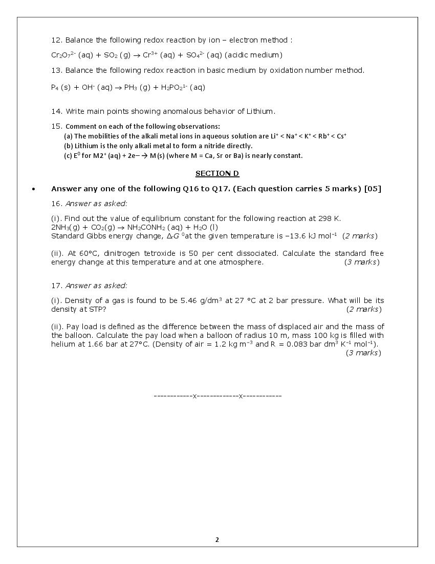 GSEB Std 11 Science Chemistry (English Medium) Question Paper 2020 (PDF)
