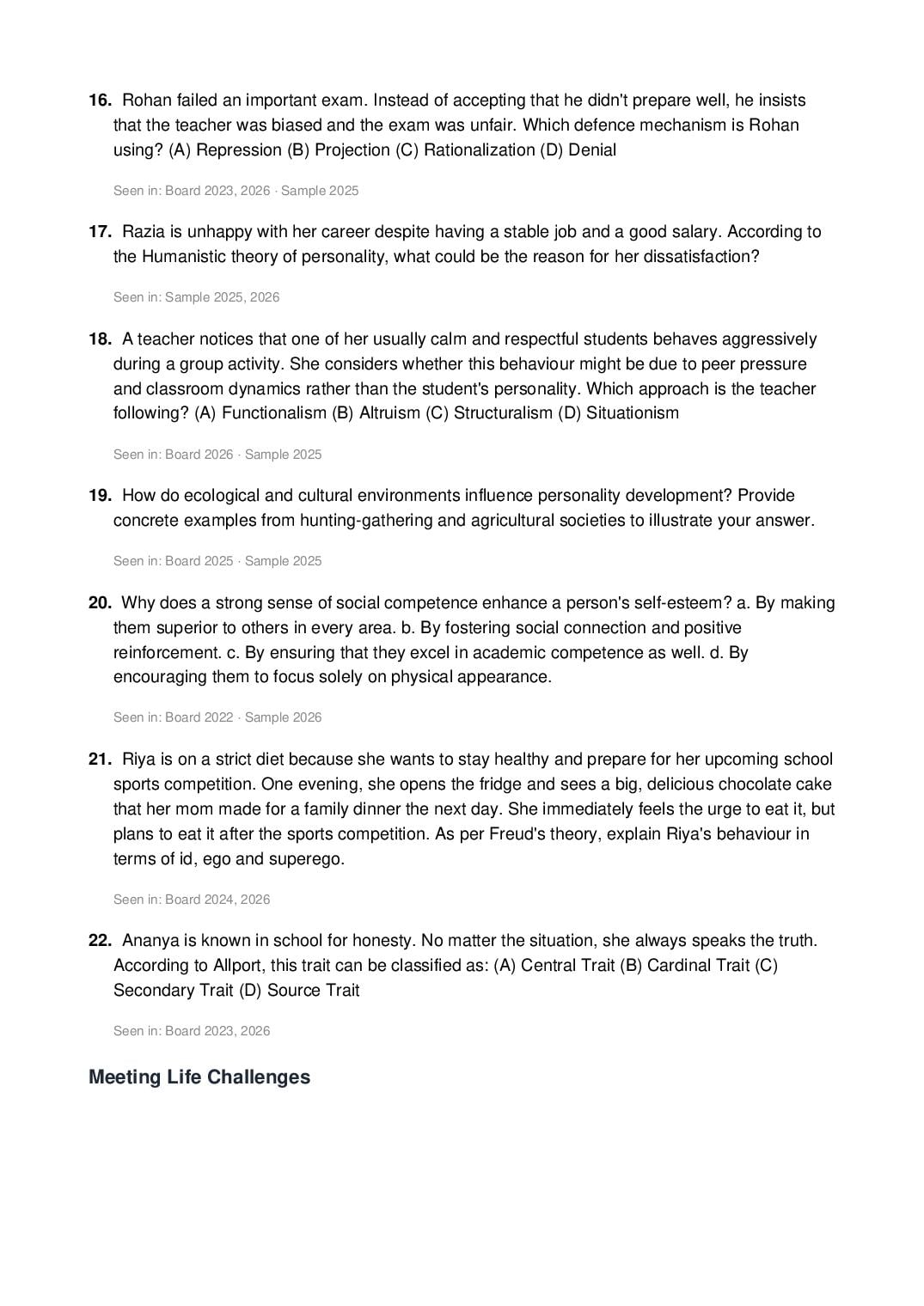 CBSE Class 12 Psychology Important Questions 2027 (PDF)
